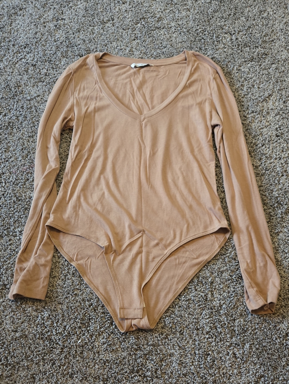 Women's Long Sleeve V-Neck Bodysuit in Tan